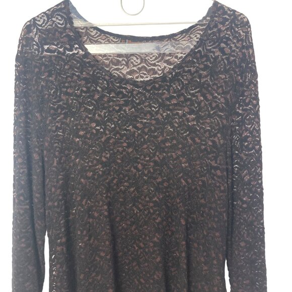 Tianello Lace Asbury Tunic Top Womens XL Black Brown Stretch Fairy Grunge Boho - Picture 2 of 8